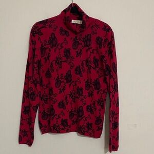 Vintage peck and peck Floral Red Turtleneck Women Top sweater cashmere soft Y2K